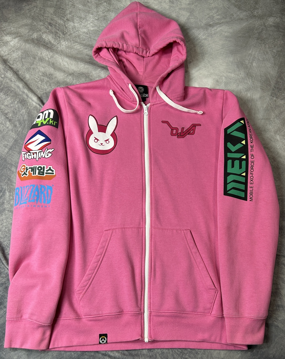 Jinx Overwatch D.Va Hoodie Mens Large Pink Full Zip Fleece NERF THIS Graphic